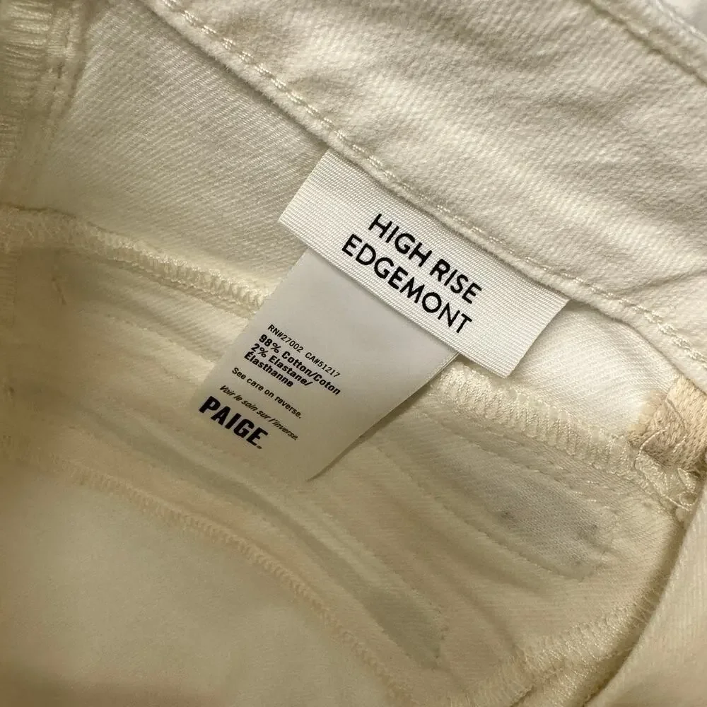Paige Edgemont Jeans Womens‎ 27 (28x28 ACTUAL) High Rise White Denim Moto Skinny